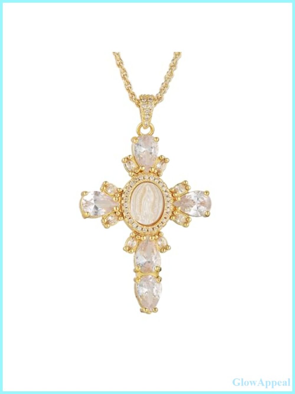 Dainty Brass Cubic Zirconia Catholic Cross Pendant Necklace 23.5in